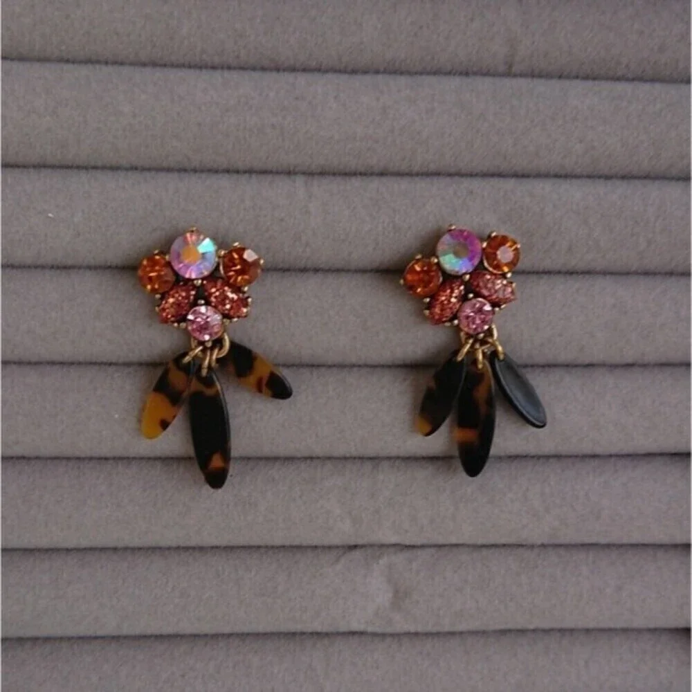 J. Crew Crystal cluster and Tortoise Drops earrings